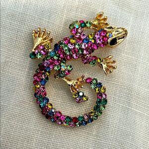 Colorful Rhinestone Lizard Brooch